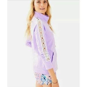 Lilly Pulitzer Skipper Popover XS Purple Lace Trim Pullover Half Zip Preppy Soft